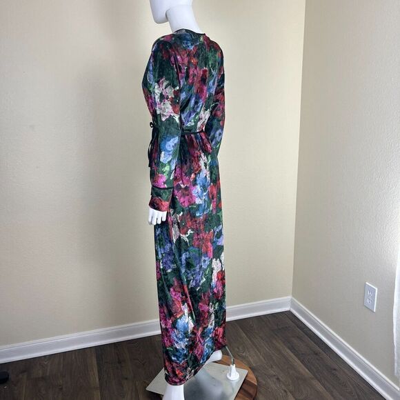 Zara Women's Size S Floral Velvet Wrap Duster Maxi Dress Robe Cardigan Blogger - Picture 15 of 16